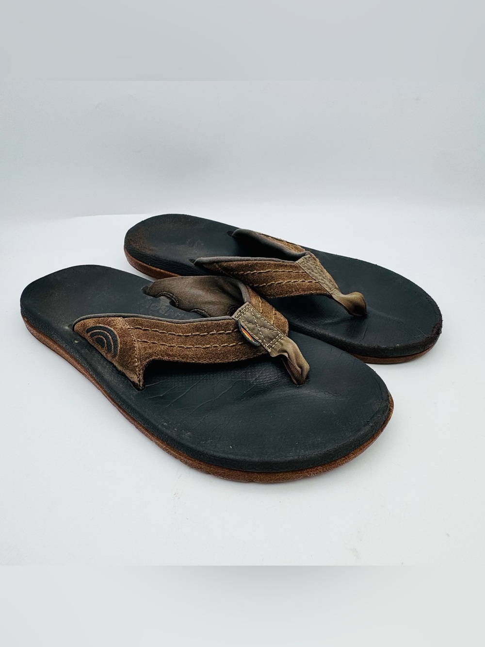 Men's Rainbow Brown Suede Strap Flip Flops - Casual Beach Sandals 9